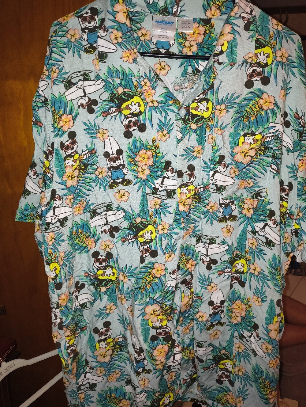 Disney Mickey Mouse Teal Floral Mens Button Down Size XL